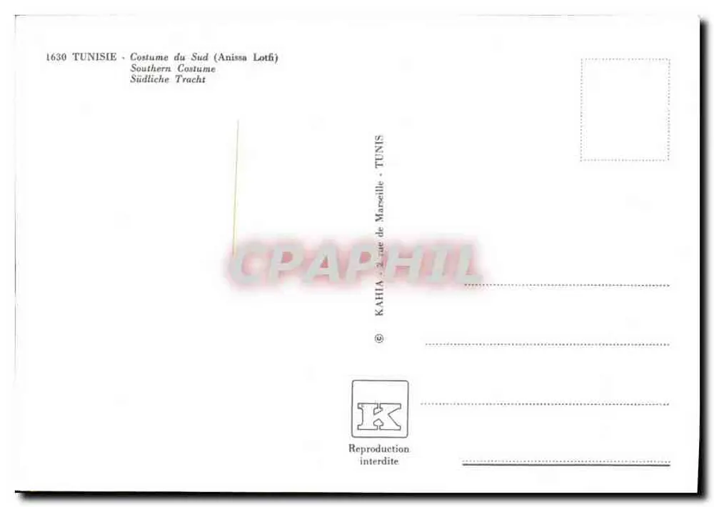 Frau im Kleidungsstil des südlichen Tunesien — Anissa Lotfi — Verlag KAHIA, Nr. 1630 - Rückseite