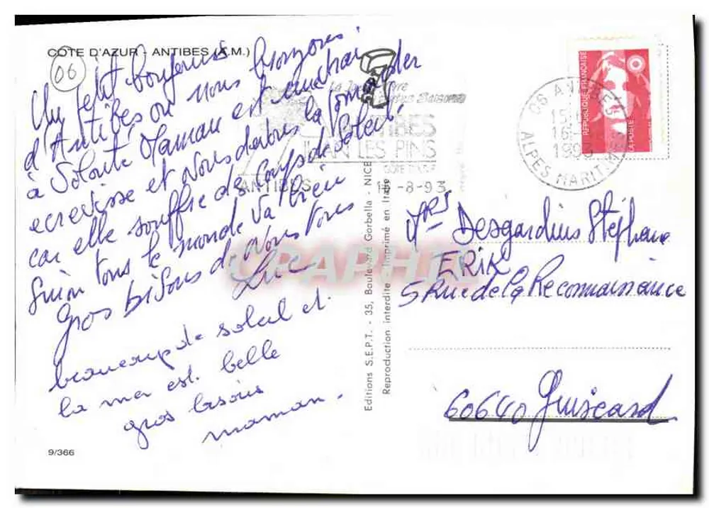 Antibes — Lembrete de Antibes — Éditions S.E.P.T. n°9/366 - Verso