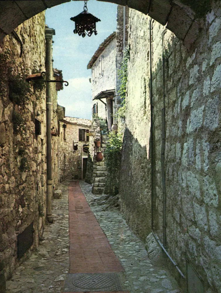Costa Azul - Vila de Eze — rua característica — Litografia SEVEN Verona Italia - Frente