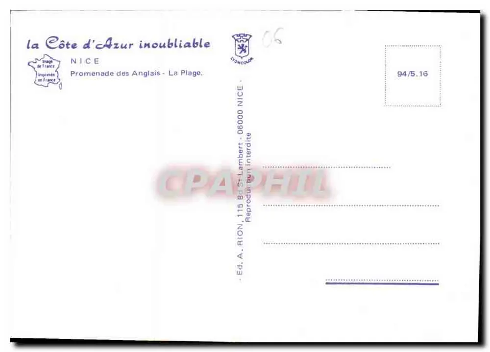 Nice - Promenade des Anglais - Die Strände — Éd. A. Rion, 115 Bd St Lambert, 06000 Nice - Rückseite