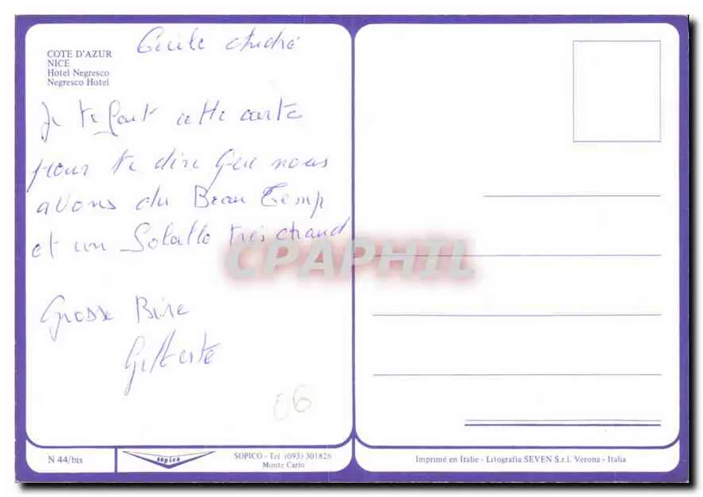Hôtel Negresco — Nice — éditeur Sopico, n° 44/bis - Rewers