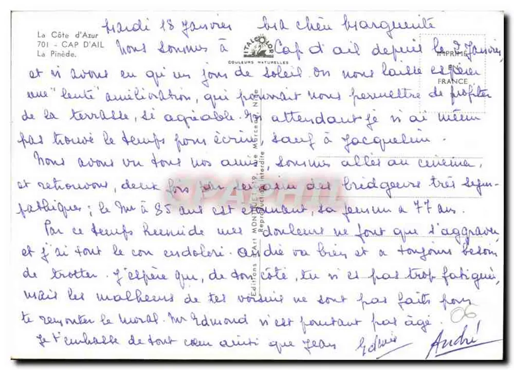 ला कोट डी आजूर — कैप ड'एइल — प्रकाशक: मेर्सियर प्रकाशन - पीछे