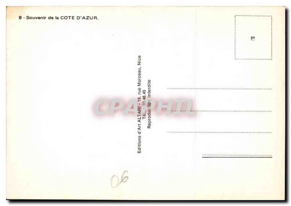 Costa Azul — Recordações da Costa Azul — Edições de Arte Altari, Nice - Verso