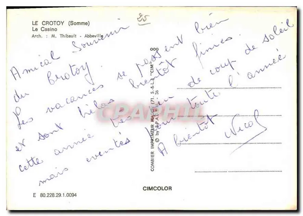 Le Crotoy (Somme) — O Casino — Arq.: M. Thibault - Abbeville - Verso