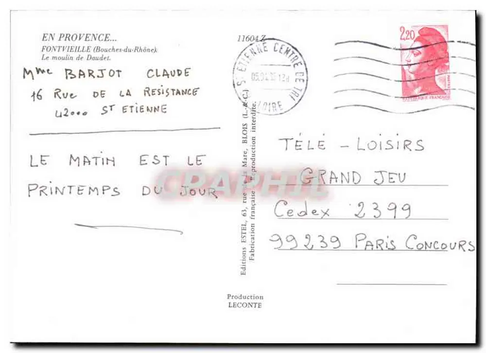 Mühle von Daudet — Provence — Verlag Estel, Seriennummer nicht sichtbar - Rückseite