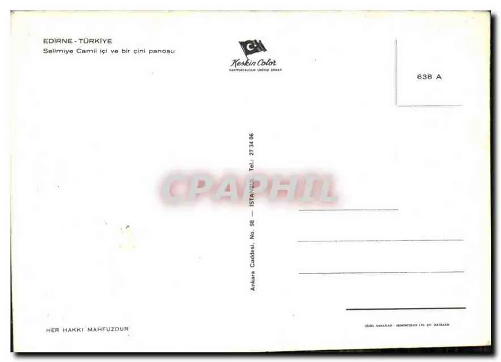 Innenraum der Selimiye-Moschee — Edirne — Verlag Kenkin Color - Rückseite