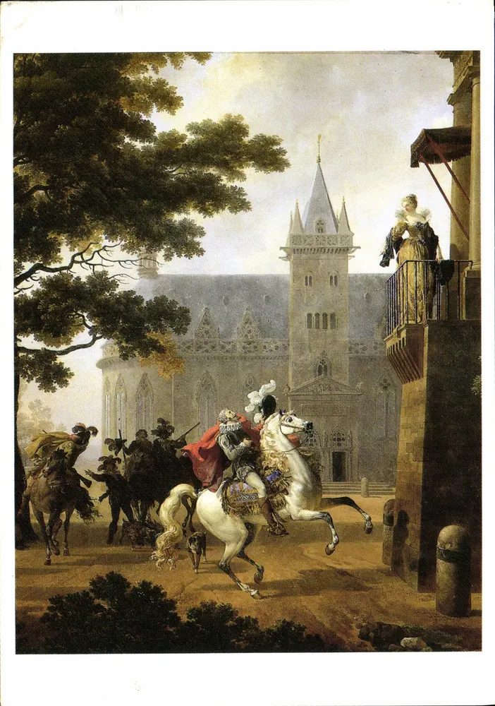 Henri IV, der vor einer Dame caracoliert — Öl auf Leinwand, 1826 x 1915 mm, Ansicht des Schlosses Pau — Verlag: Musée national du château de Pau - Vorderseite