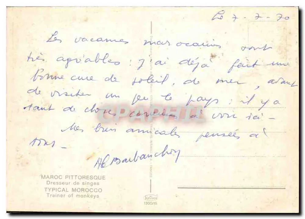 Dresseur de singes — Marrocos — editor Marrocos Pittoresque, n° 1300/15 - Verso