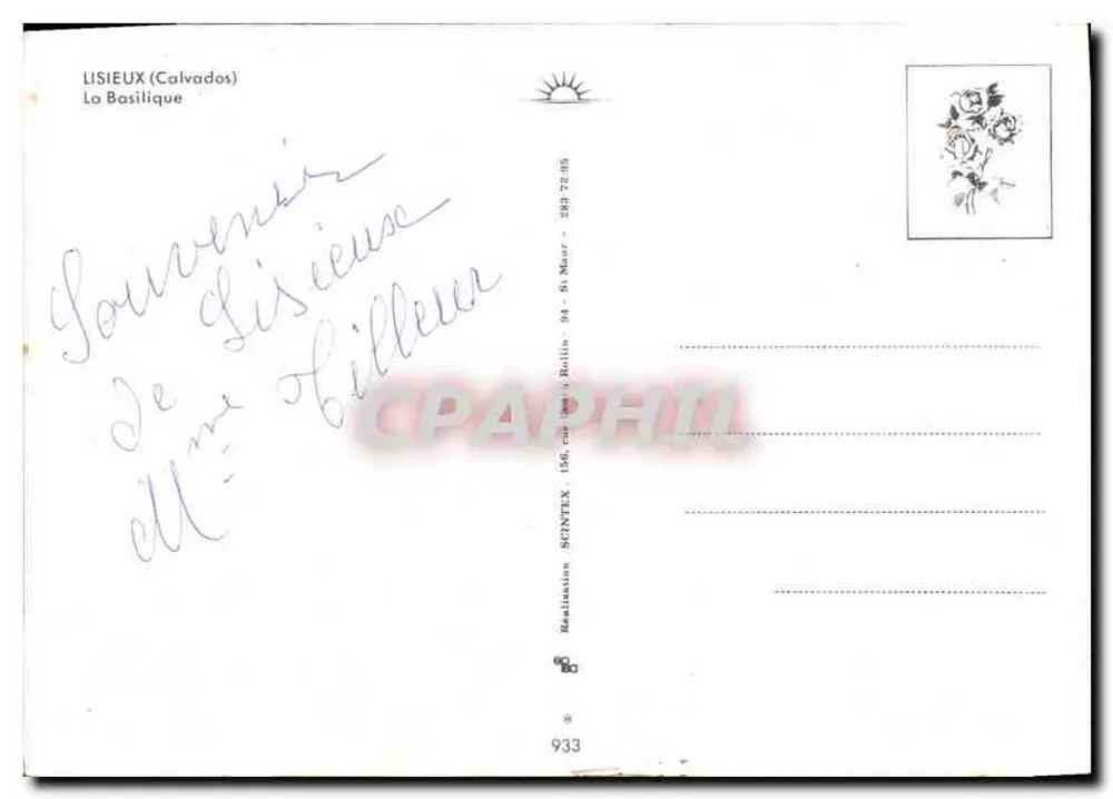 Basílica de Lisieux — Lembrete de LISIEUX — SCINTEK 933 - Verso