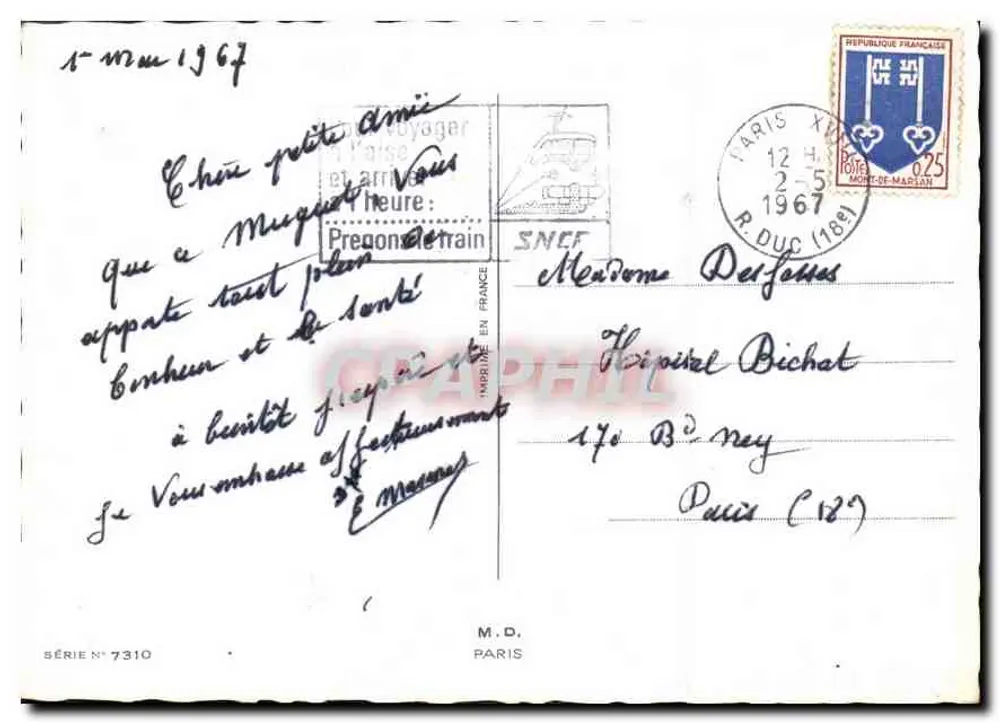 Muguet Porte-Bonheur — carta postal ilustrada — editor M.D. Paris, série n° 7310 - Verso