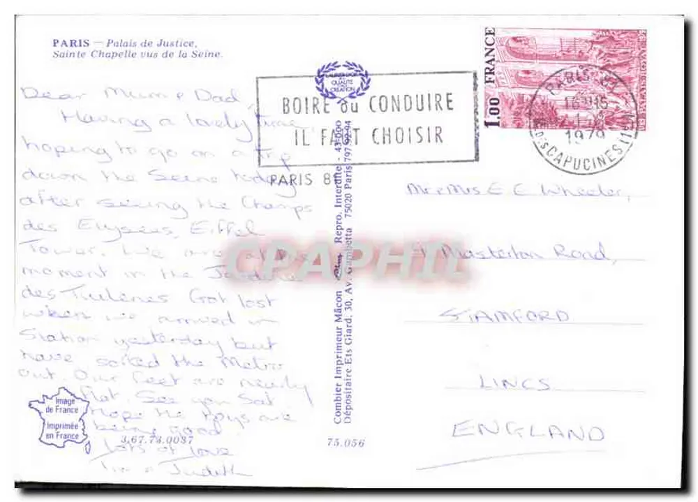 Paris — Palais de Justice von der Seine gesehen — Drucker Mison - Rückseite