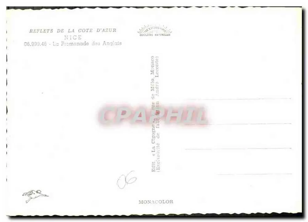 A Cegonha — A Promenade dos Ingleses — Éd. A Cegonha (Exclusividade de Milo, Mônaco) n° 06.999.46 - Verso