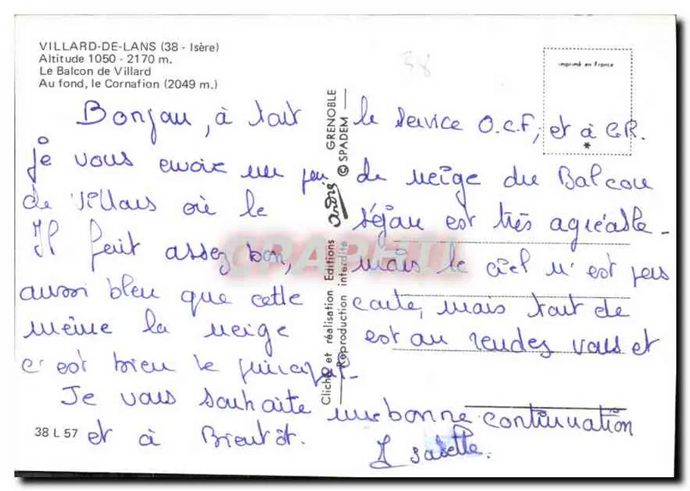 Villard-de-Lans — Ansicht des Villard-Balkons und Cornafion — Grenoble Éditions - Rückseite