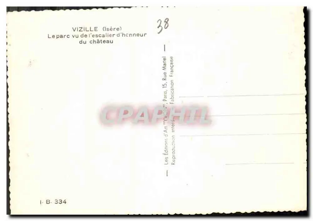 Vizille (Isère) — Der Park vom Schlosstreppenaufgang gesehen — Les Éditions d'Art 'W. Vov', Paris - Rückseite