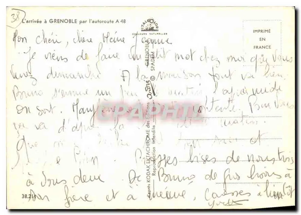 Chegada a Grenoble pela autoestrada A48 — Éditions Spadem, n°38 - Verso