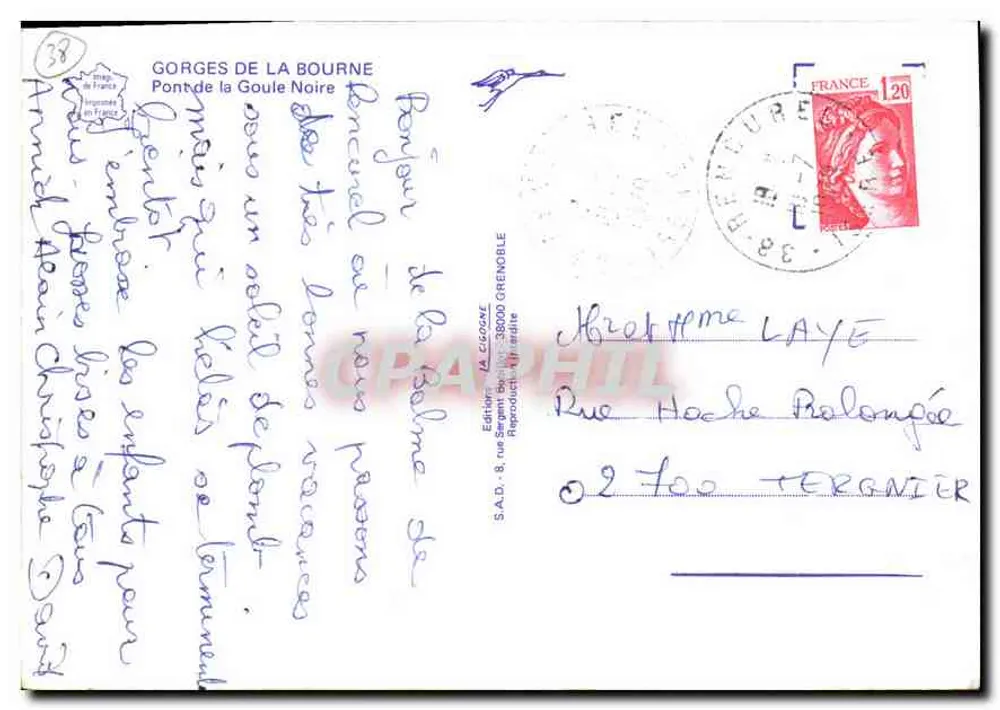 Gorges da Bourne — Ponte da Goule Noire — Editor S.A.D. Grenoble, n°38 - Verso