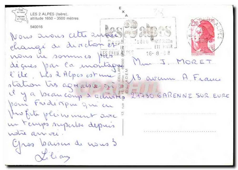 Les 2 Alpes — estação de esqui — editor Les 2 Alpes, n° 540016 - Verso