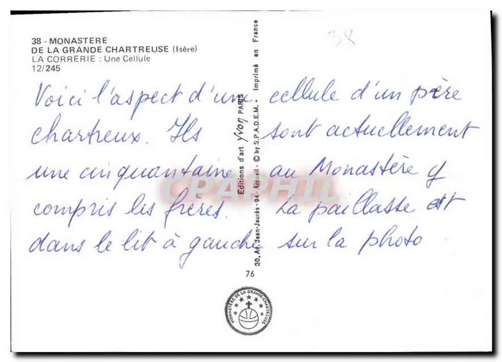 Kloster der Grande Chartreuse — Zelle eines Chartreuser-Paters — Yvon Kunstausgabe - Rückseite