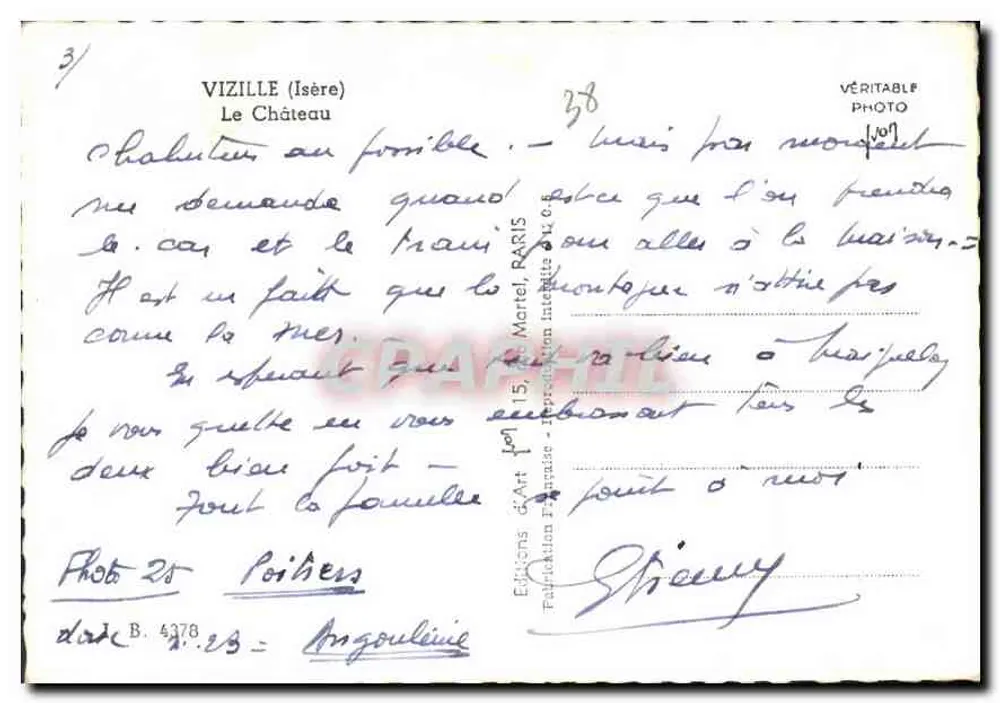 Vizille (Isère) — O Castelo — Edições de Arte Martel, Paris - Verso