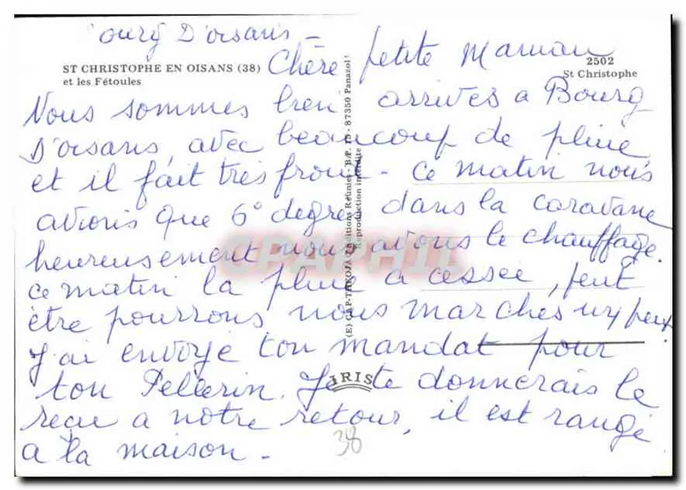 St Christophe en Oisans (38) — Igreja e os Fétoules — Éditions Rémiot, n°2502 - Verso