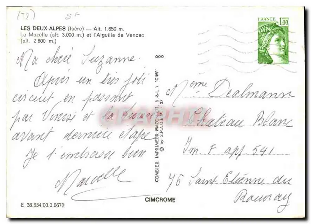 Les Deux-Alpes — Blick auf den Seilbahn — Imprimerie Cimchrome - Rückseite