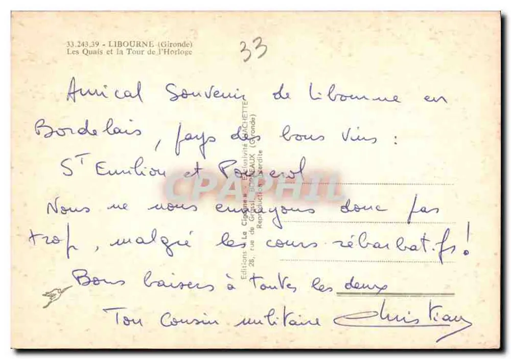 Libourne — Die Kai und die Uhrturm — A. Cigogne - Rückseite