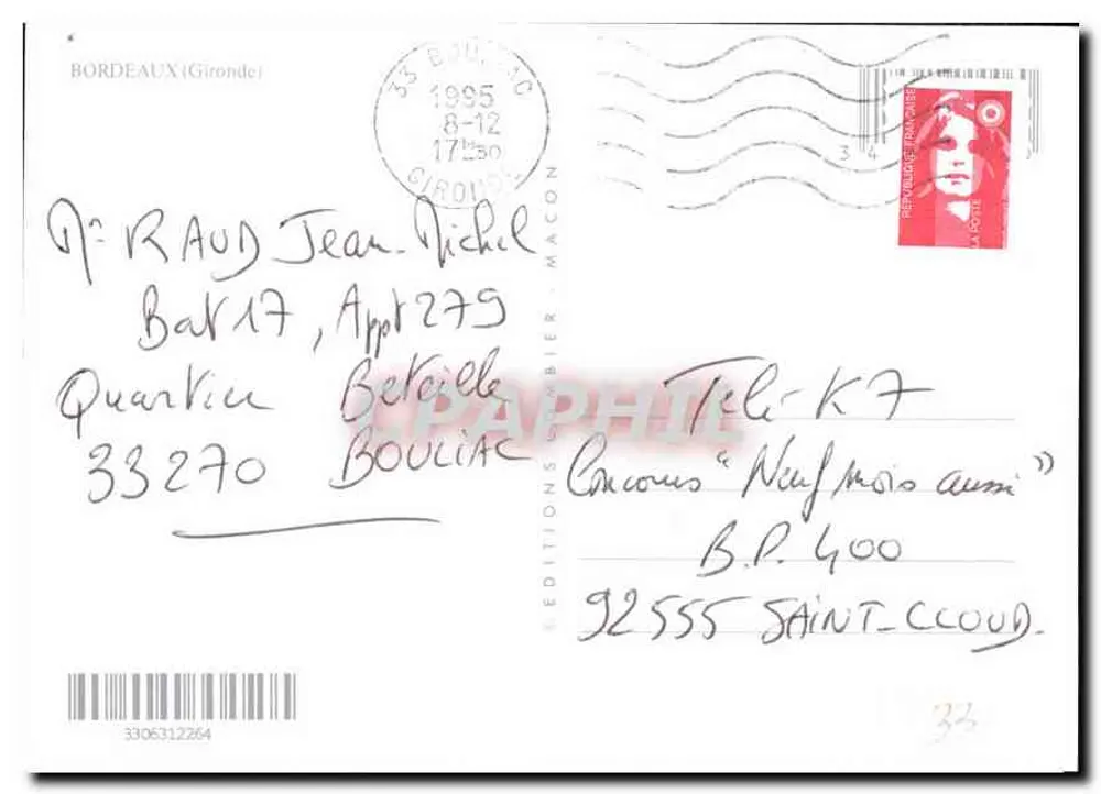 Bordeaux — cartão postal turístico com mapa rodoviário — Éditions Soubrier - Verso