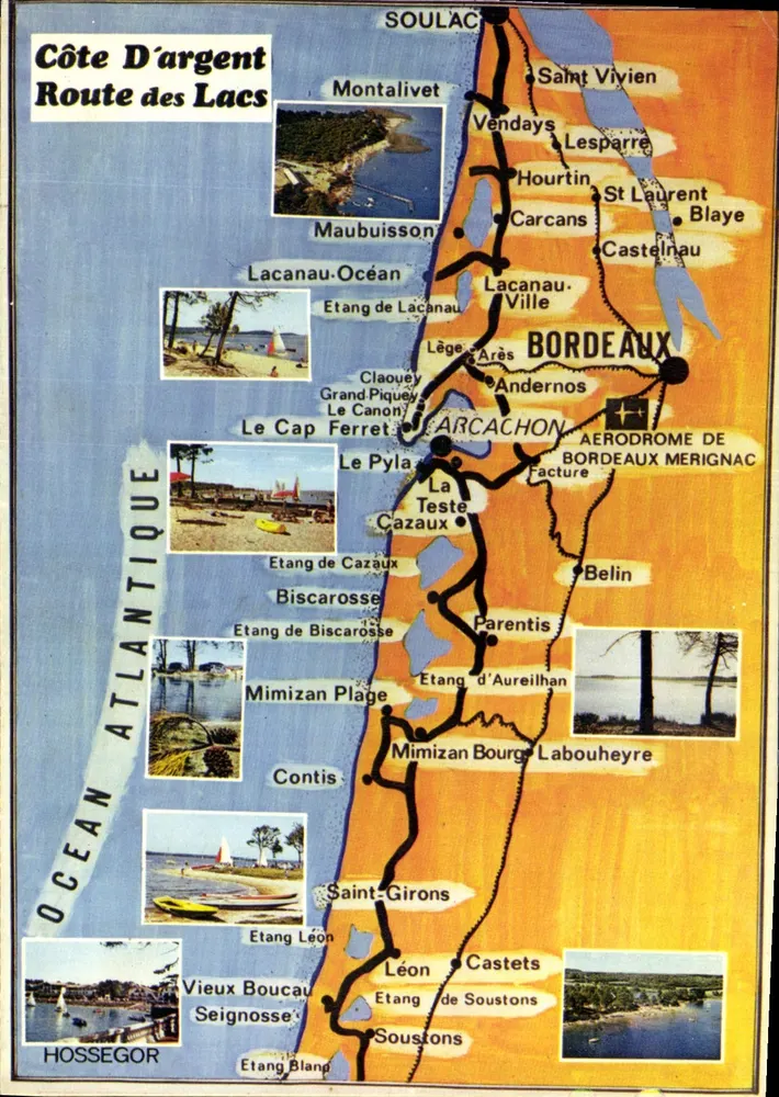 Côte d'Argent - Route des Lacs — carta postal turística impressa na França - Frente