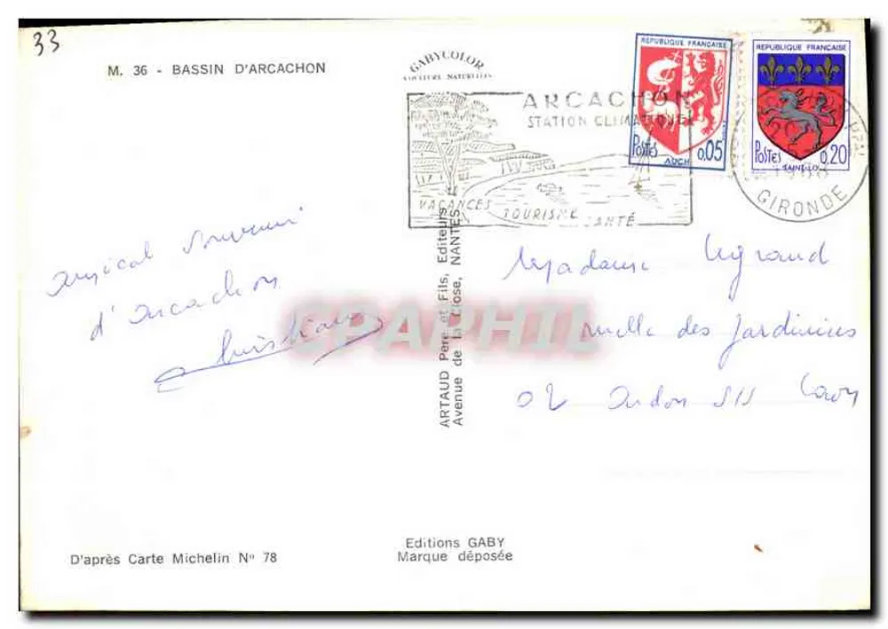 Bassin d'Arcachon — Carte postale touristique — Éditions Gaby - Verso