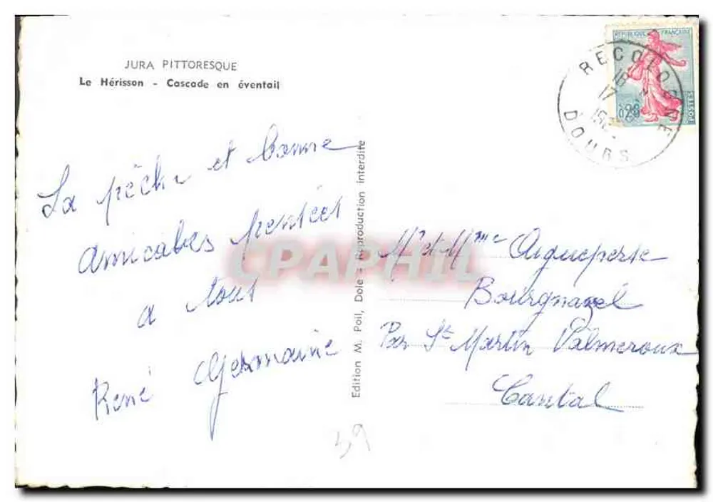 Le Hérisson - Cachoeira em forma de abanico — Jura pitoresco — Edição M. Poil, Dole - Verso