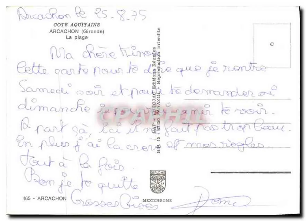 Arcachon — A praia — Edições Reunificadas - Verso