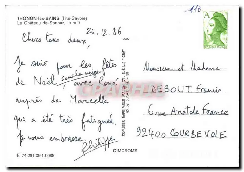 Thonon-les-Bains — Schloss Sonnaz bei Nacht — Verlag CIMBROME - Rückseite