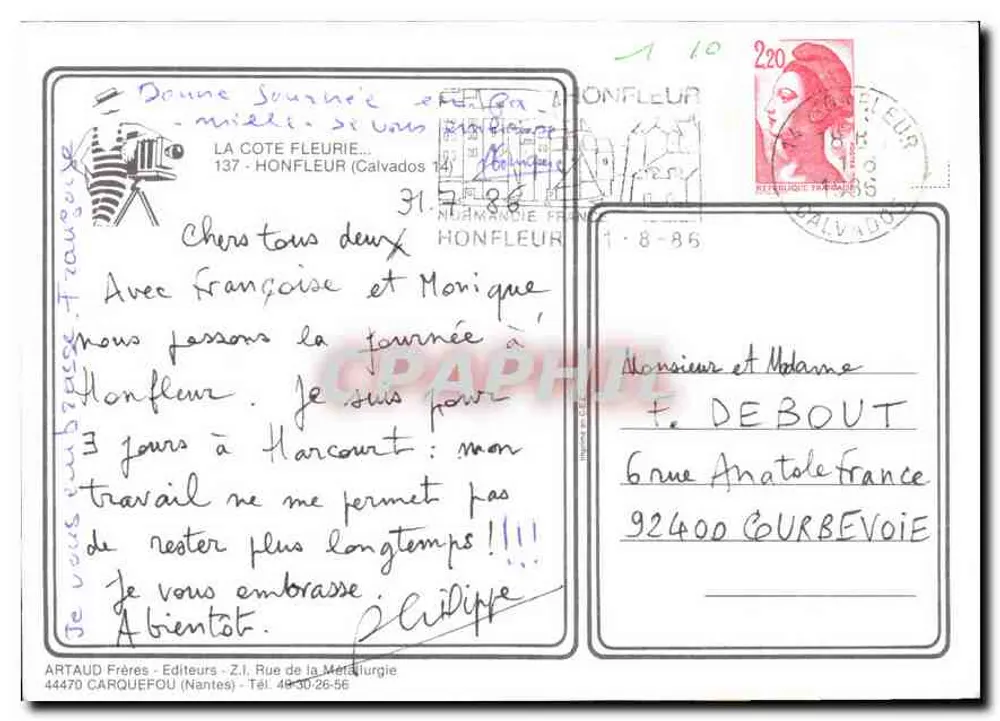 Honfleur — vista da cidade e do porto — ARTAUD Frères, Nantes - Verso