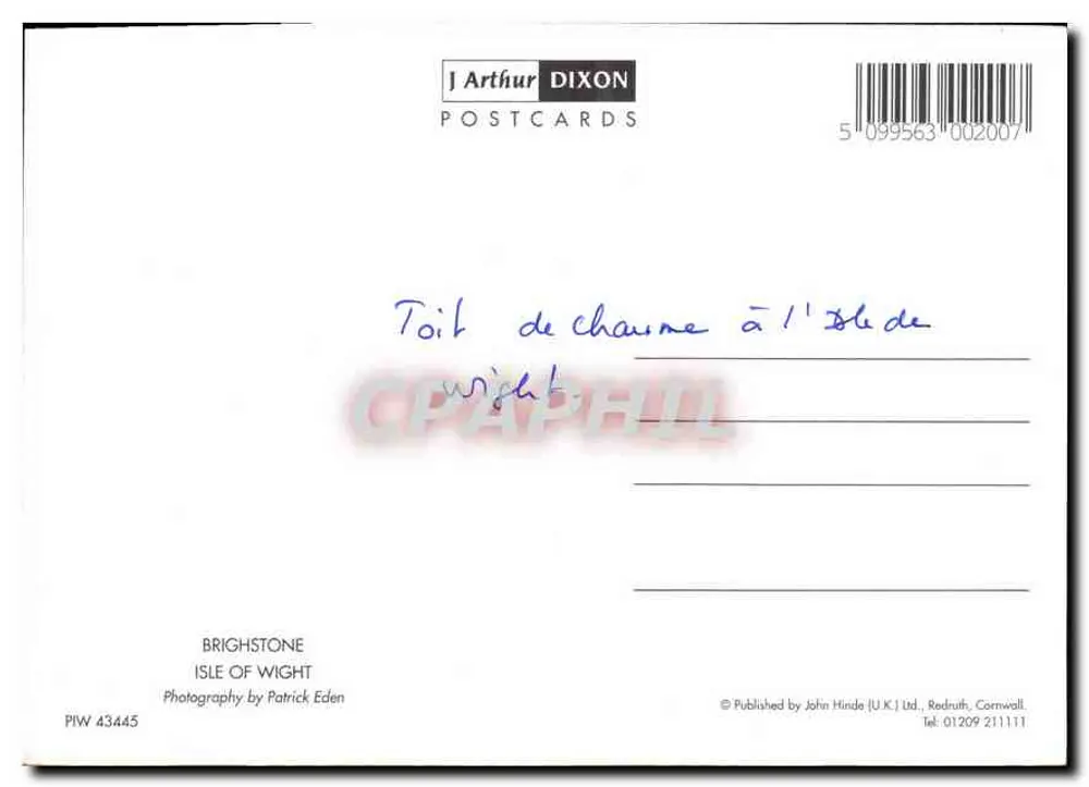 Brihghstone — dakhuisje op de Isle of Wight — J Arthur Dixon Postcards - Achterkant