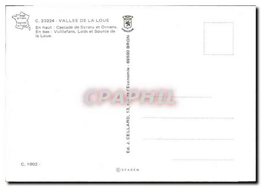Tal der Loue — Panoramakarte — Ed. J. Cellard, Bron - Rückseite