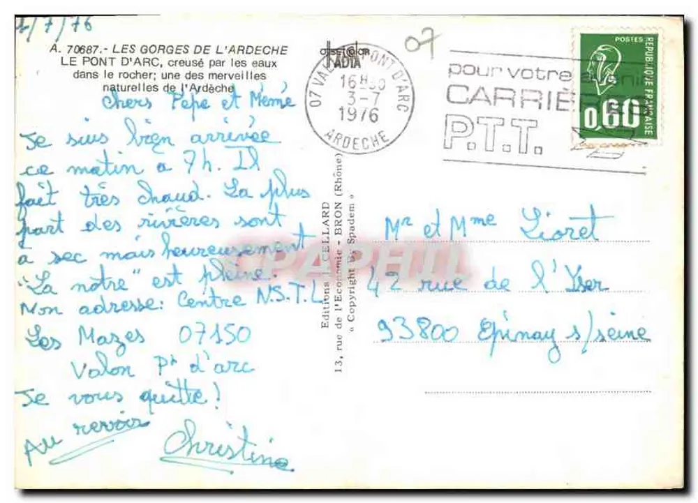 Pont d'Arc — Gorges da Ardèche — Edições Cellaard - Verso