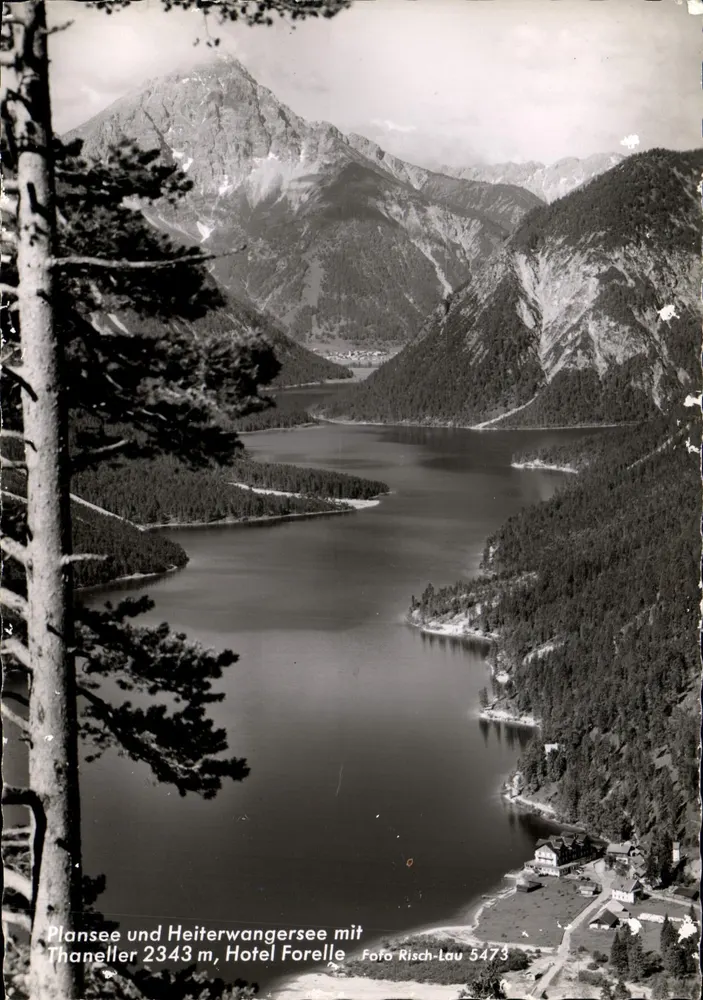 Plansee und Heiterwangersee mit Thaneler 2343 m, Hotel Forelle — Foto Risch-Lau 5473 - Vorderseite