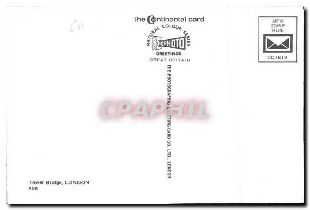 Ponte Tower — Londres — The Photographic Greeting Card Co. Ltd. n° 508 - Verso