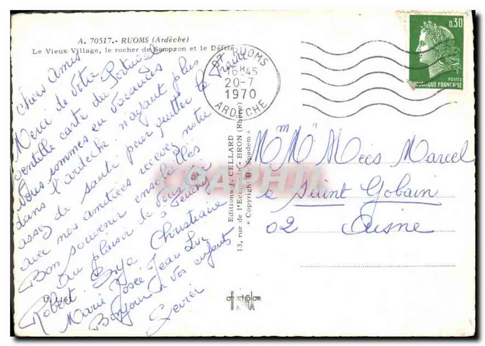 Ruoms — haut-lieu touristique du Vivarais — Éditions J. Cellard - Verso