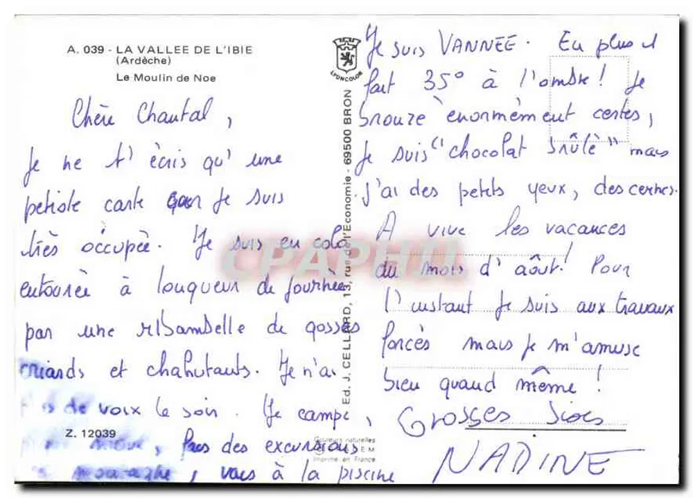 A vales de l'Ibie — no Moulin de Noe — Éd. J. Cellier, Bron - Verso