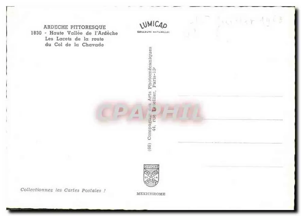 Valle Alta da Ardèche — Os Curvas da Estrada do Col da Chavade — Editor LUMICAP - Verso