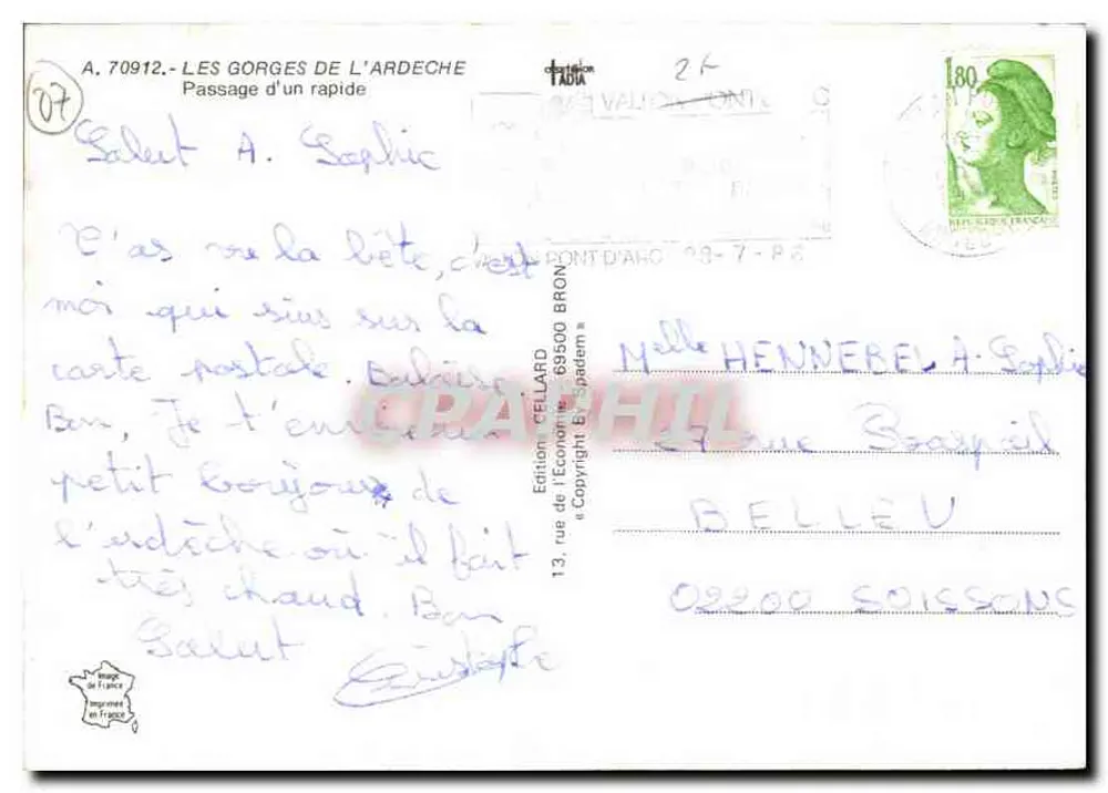 As Gorges da Ardeche — Passagem de um rápidos — Edição CELLARD n°70912 - Verso