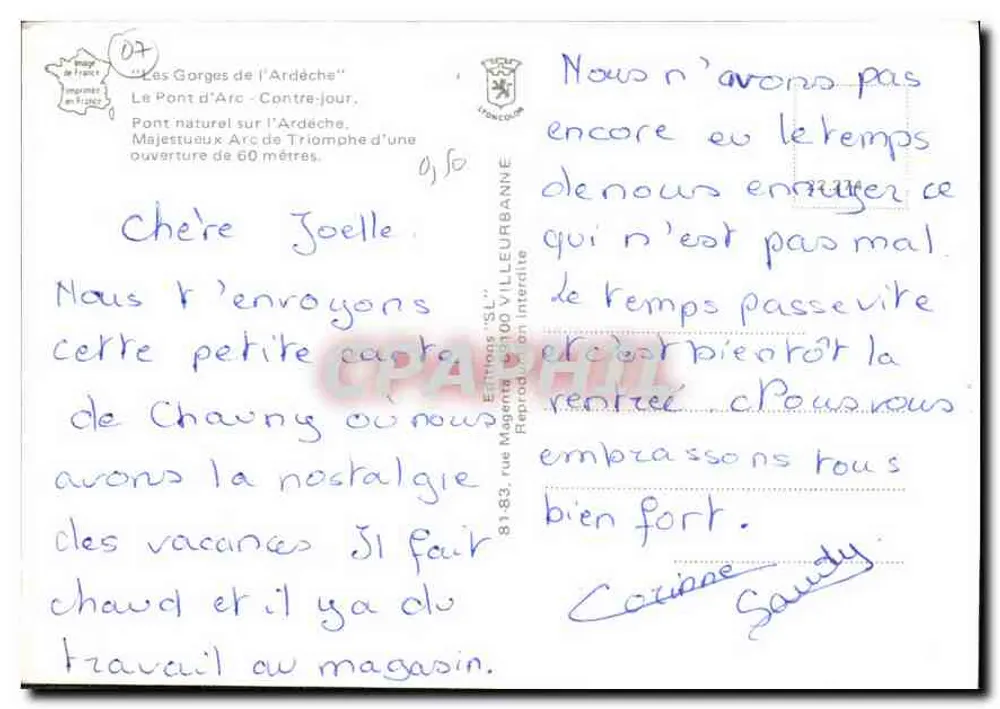 O Arco de Arc — Garganta do Ardèche — Edições 'SL' n°07 - Verso
