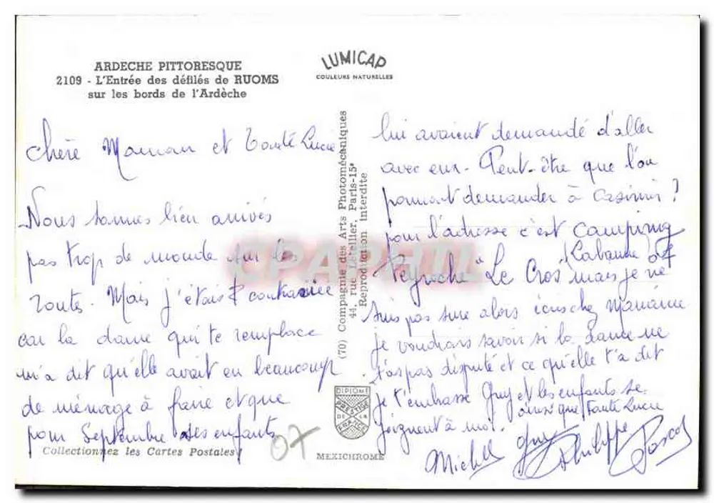 Pittoreske Ardèche — L'Entrée des défilés de Ruoms — Lumicap - Rückseite