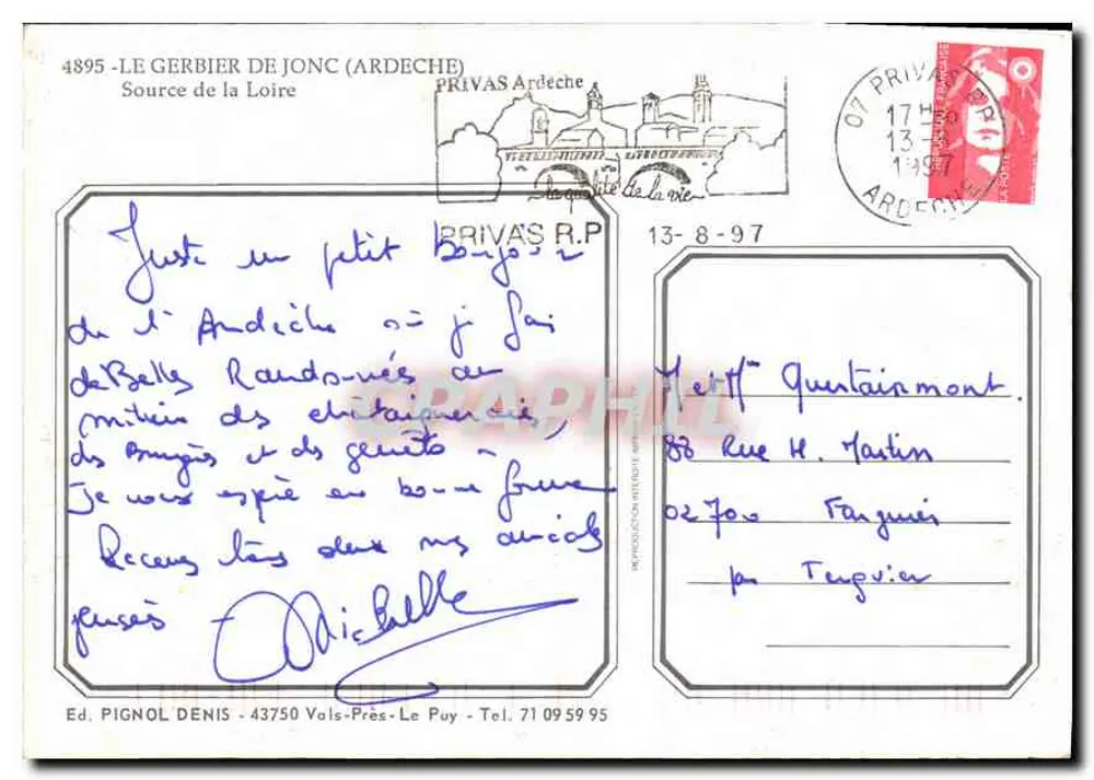 Fonte da Loire — Le Gerbier de Jonc (Ardeche) — Ed. PIGNOL DENIS - Verso
