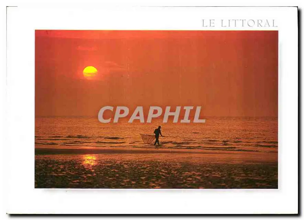 Pêcheur au coucher du soleil — Le Littoral — Éditions Combier - Frente
