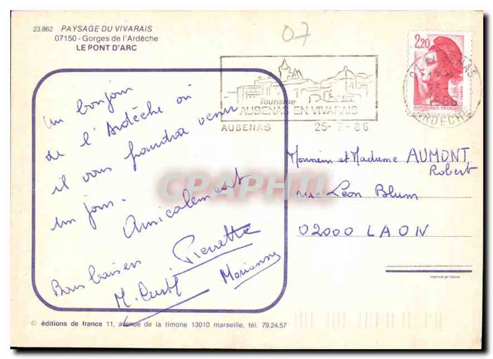 Der Pont d'Arc — Ardèche — editions de France - Rückseite