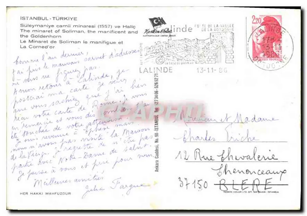 Istanbul - Türkei — Minarette der Suleymanie Moschee (1557) und Halic — Verlag Kestin Eslat, n° 34-06-52657-71 - Rückseite