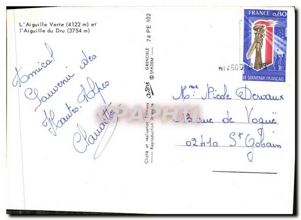 As Agulhas das Alpes Altas — A Agulha Verde (4122 m) e a Agulha do Dru (3754 m) — Grenoble Éditions PE 102 - Verso