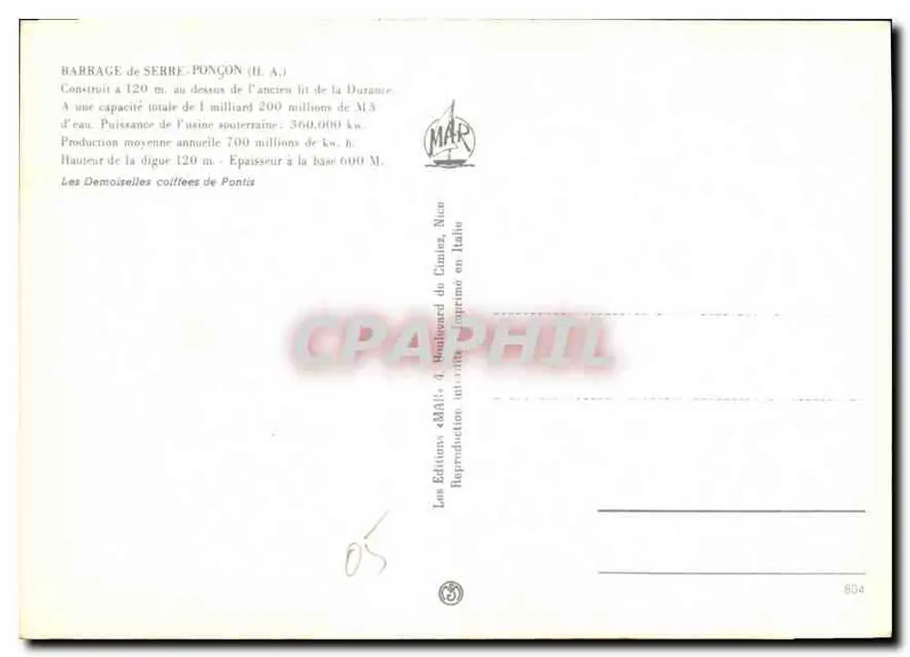 Barragem de Serre-Ponçon — As Moças de Pontis — Edições AMAL — N°804 - Verso